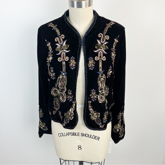 ZARA Premium Velvet Embellished Bolero Jacket Sz M Black Rare Blogger Fav - Picture 5 of 10